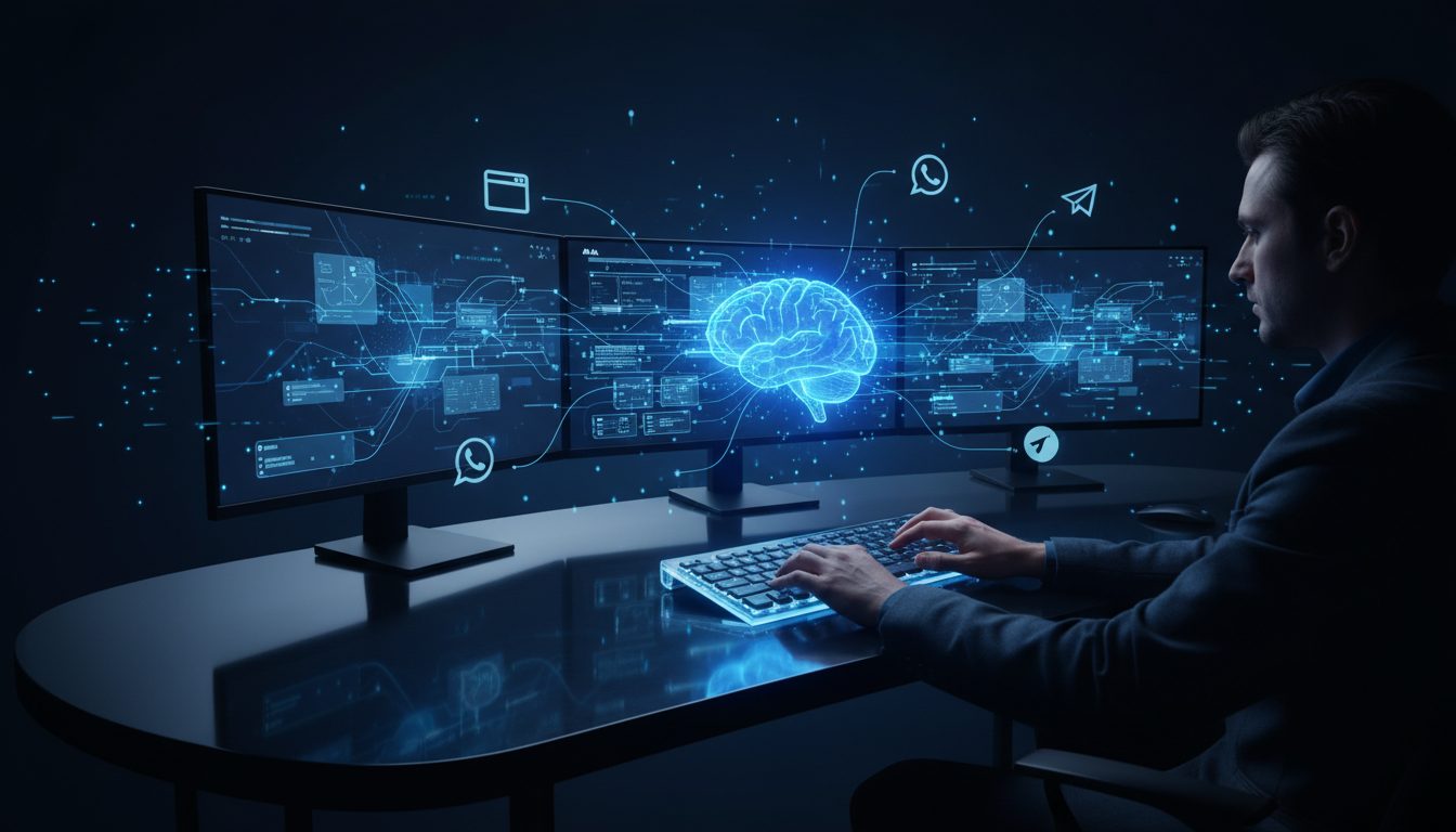 Workspace de desarrollador construyendo agente IA con flujos de conversación