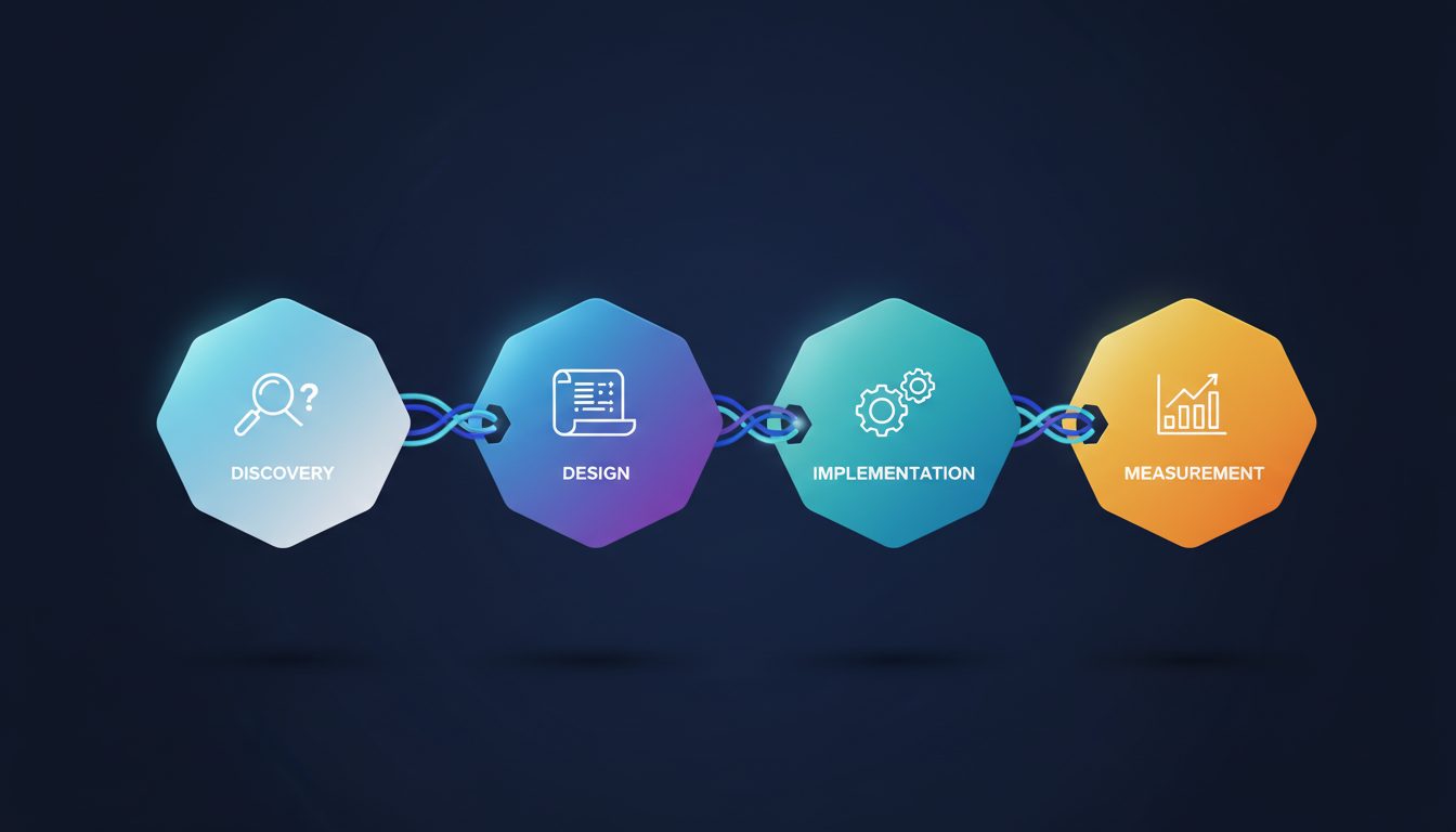 Metodología de 4 pasos: discovery, diseño, implementación, medición