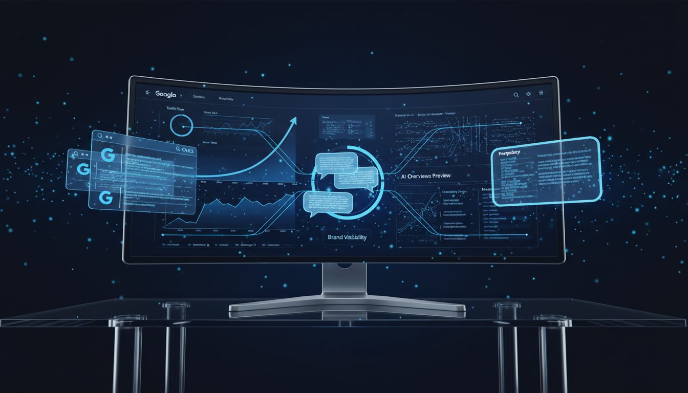 Dashboard de SEO con rankings de Google y previews de AI Overviews y ChatGPT