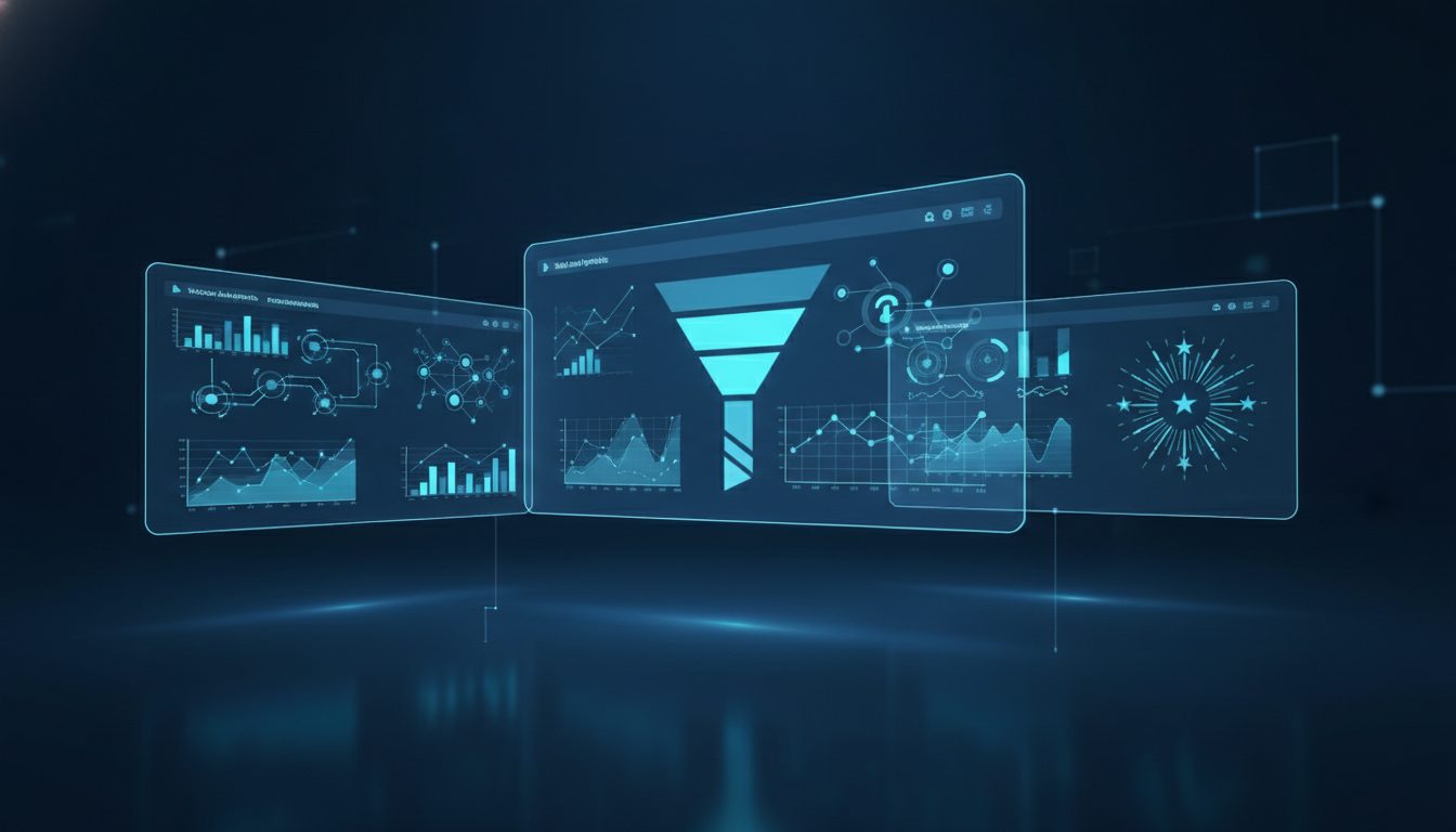 Paneles de dashboard mostrando análisis multi-área de un negocio digital