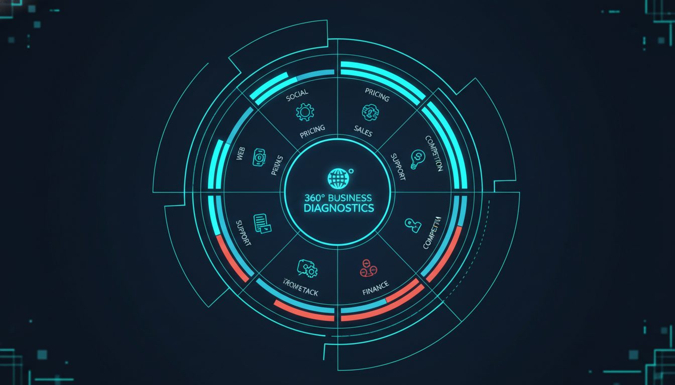 Visualización 360 grados de auditoría de empresa con áreas de negocio en gráfico radial