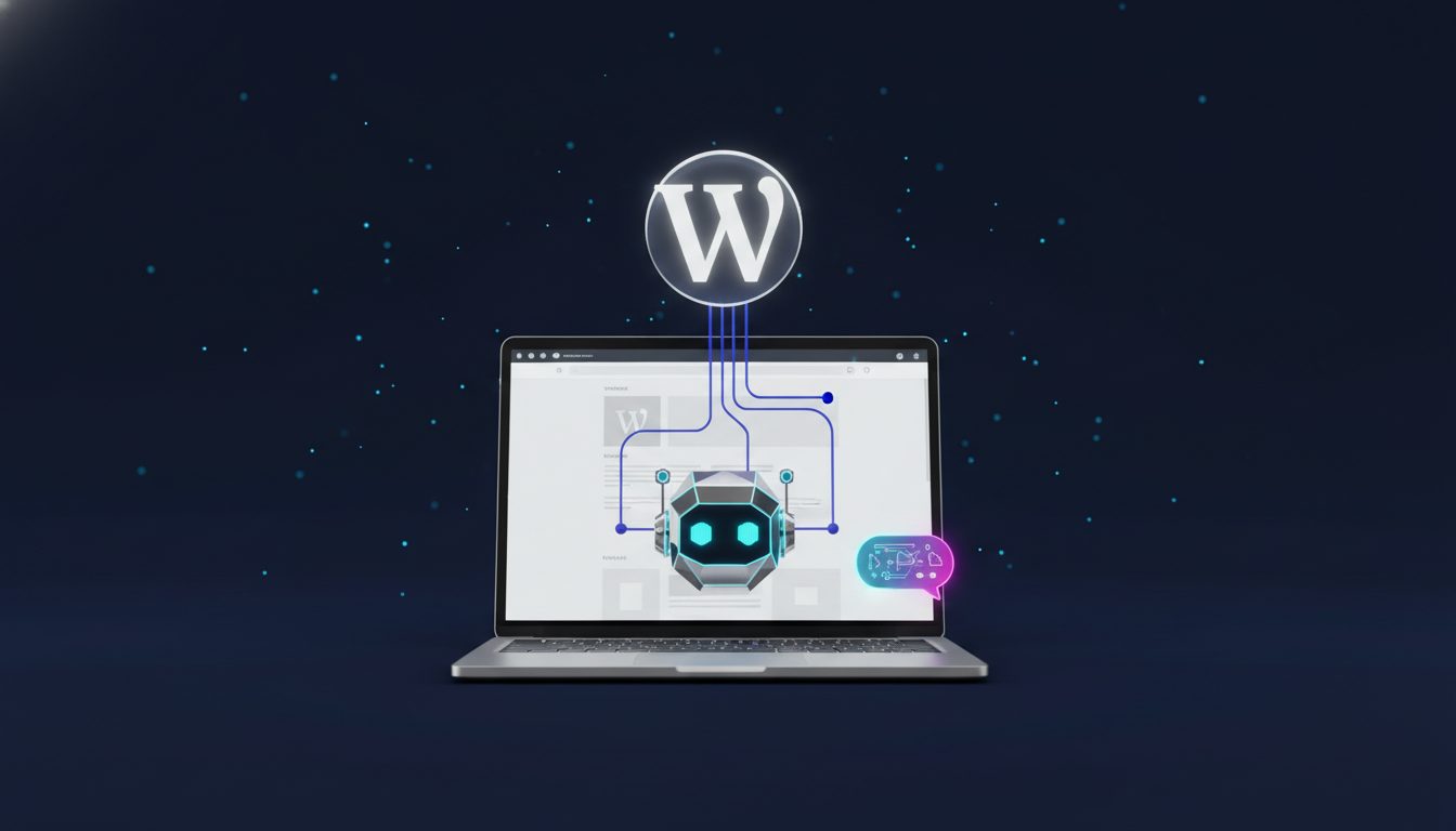 Chatbot integrado en una web WordPress mostrando una conversación con IA en la esquina inferior