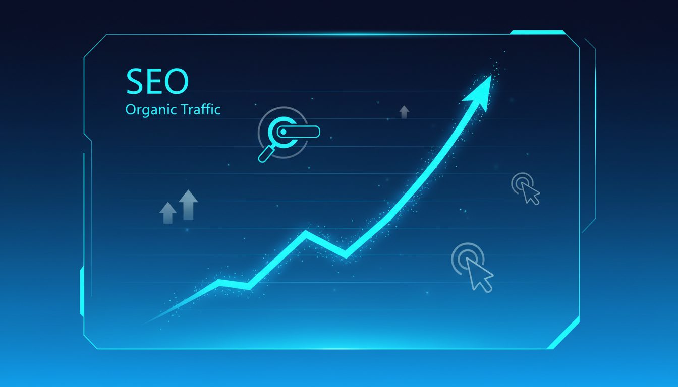 Gráfico de crecimiento de tráfico orgánico SEO con métricas de rankings