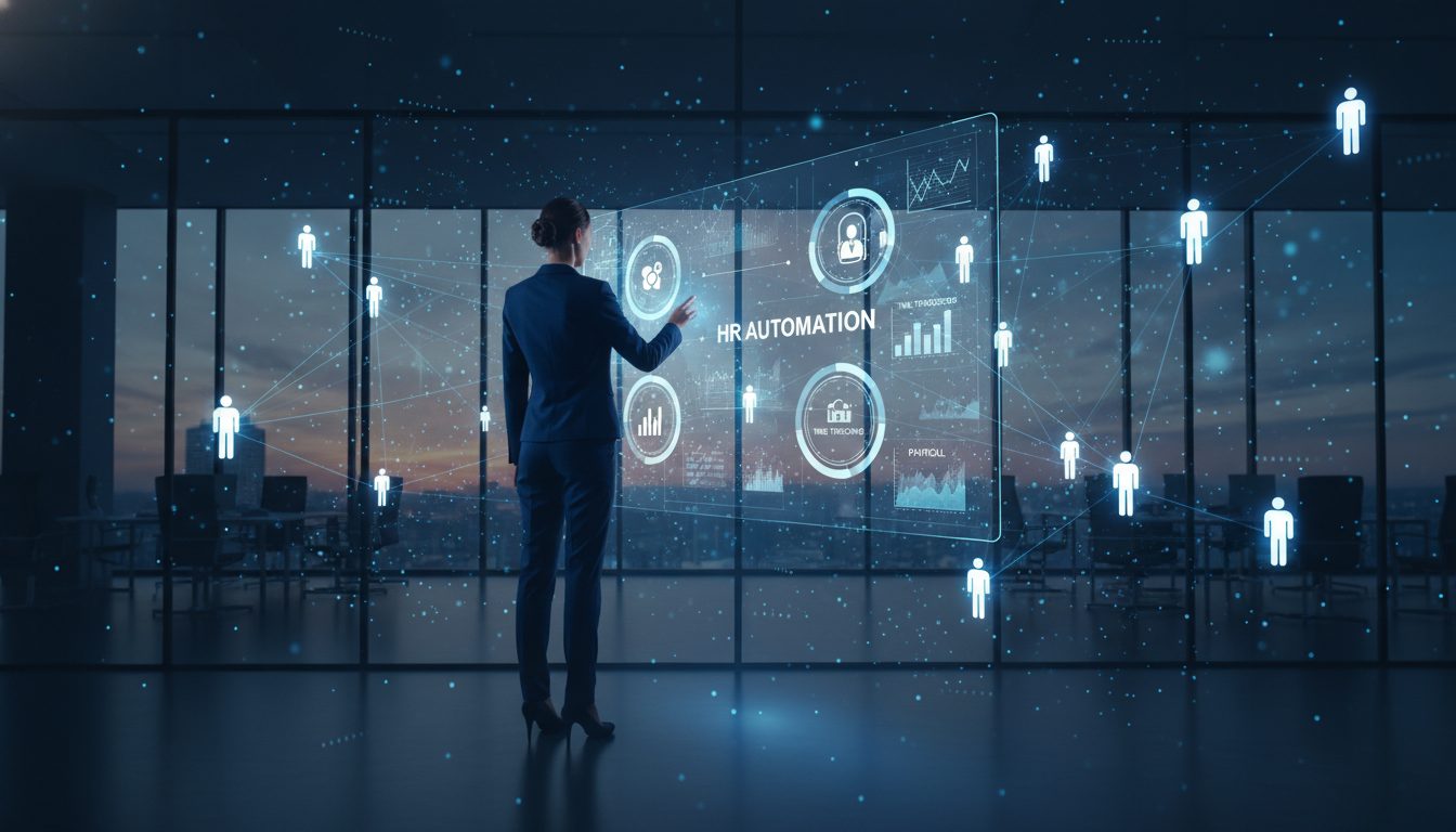 Workspace de gestor de RRHH con dashboard automatizado de ciclo de empleados y flujos de contratación