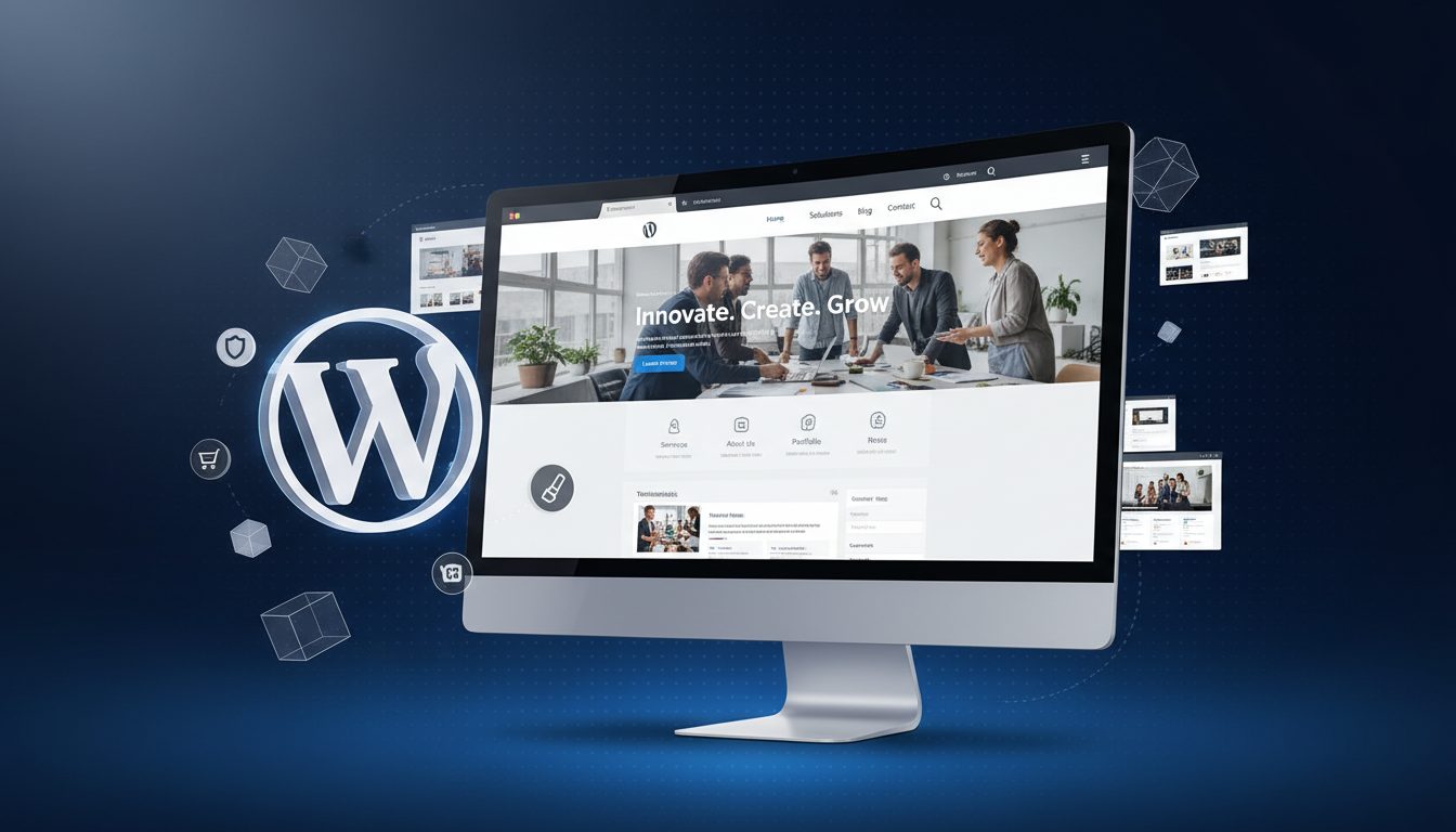 Pantalla mostrando una web moderna construida con WordPress y bloques de Gutenberg
